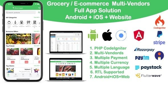 Food Grocery Mobile Apps Bundle - $69 Exclusive Offer 6 Grocery multivendor ionic