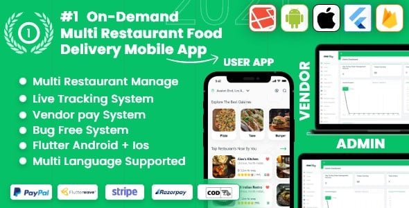 Food Grocery Mobile Apps Bundle - $69 Exclusive Offer 2 Food delivery Multiple Restaurants food Delivery Flutter App Mealup