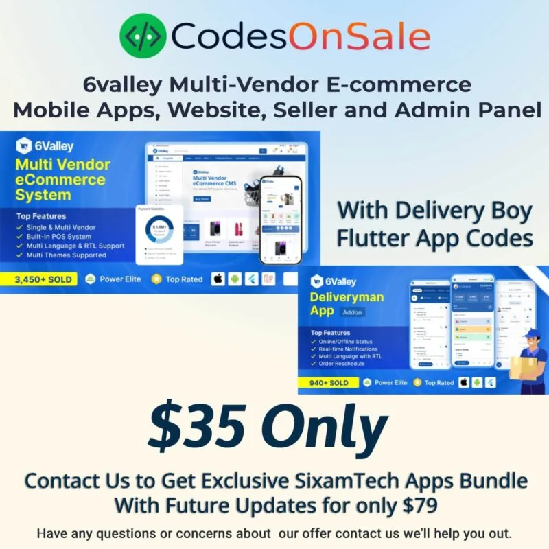 6valley MultiVendor eCommerce Mobile App, Web, Seller and Admin Panel + Delivery Boy Complete Apps
