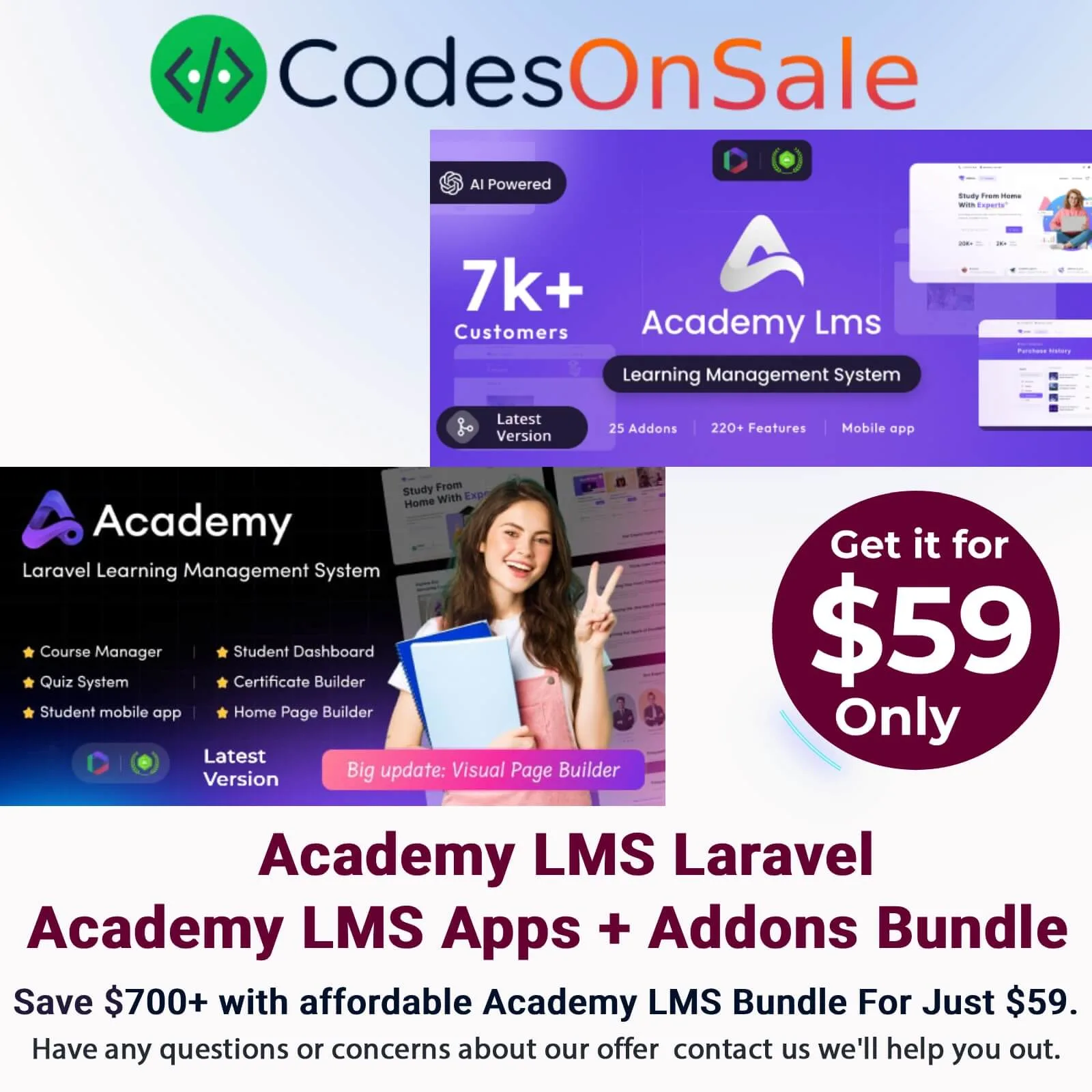 Academy LMS Laravel Script Mobile Apps with Addons Best Deal $59 Only
